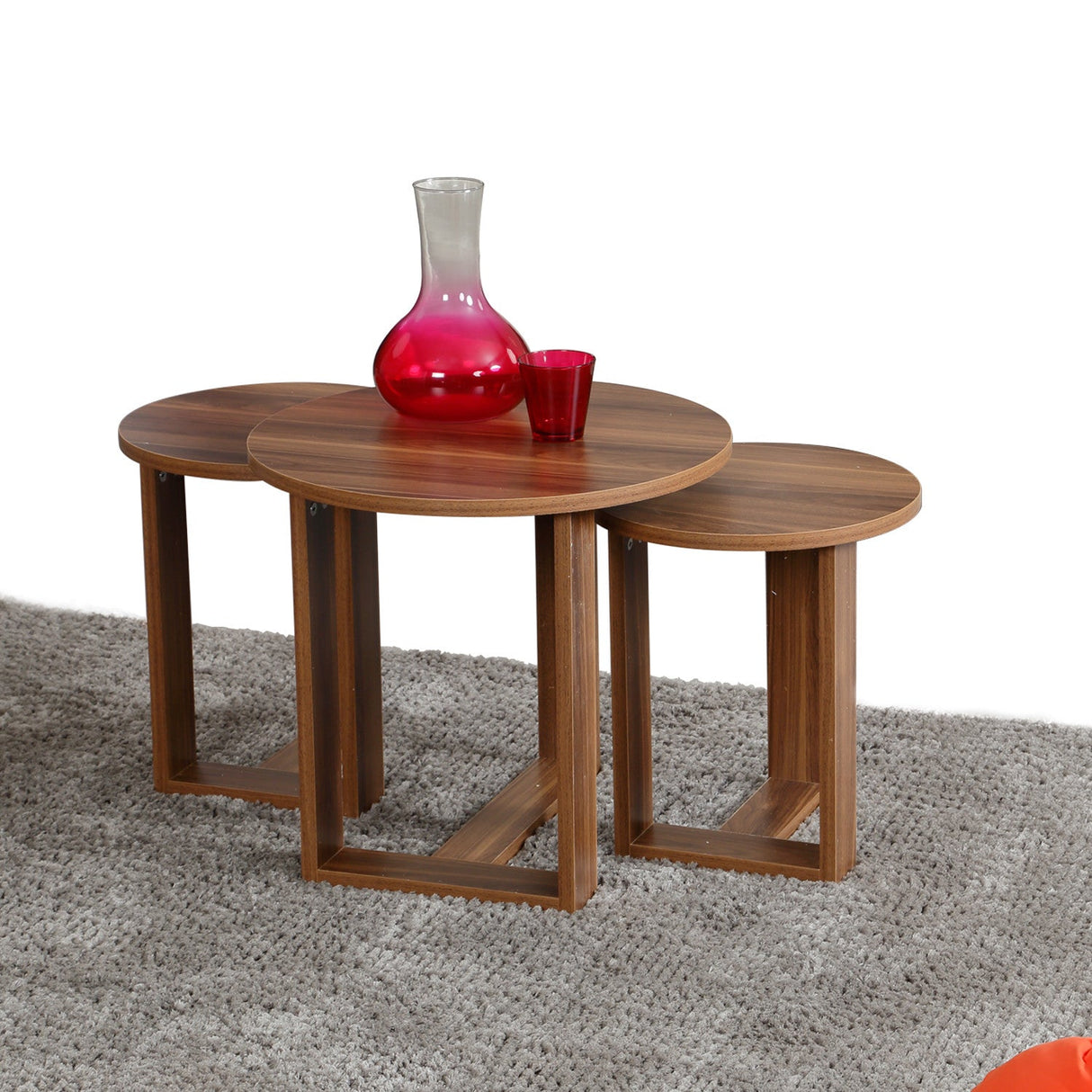 Set 3 măsuțe de cafea Mira, Diverse culori, 52x52x47 cm - Nuc | SKU: 801CMY2926 | Set 3 măsuțe de cafea Mira, 52x52x47 cm, varianta Nuc, produs pentru amenajarea locuinței, disponibil online în România la CasaMob