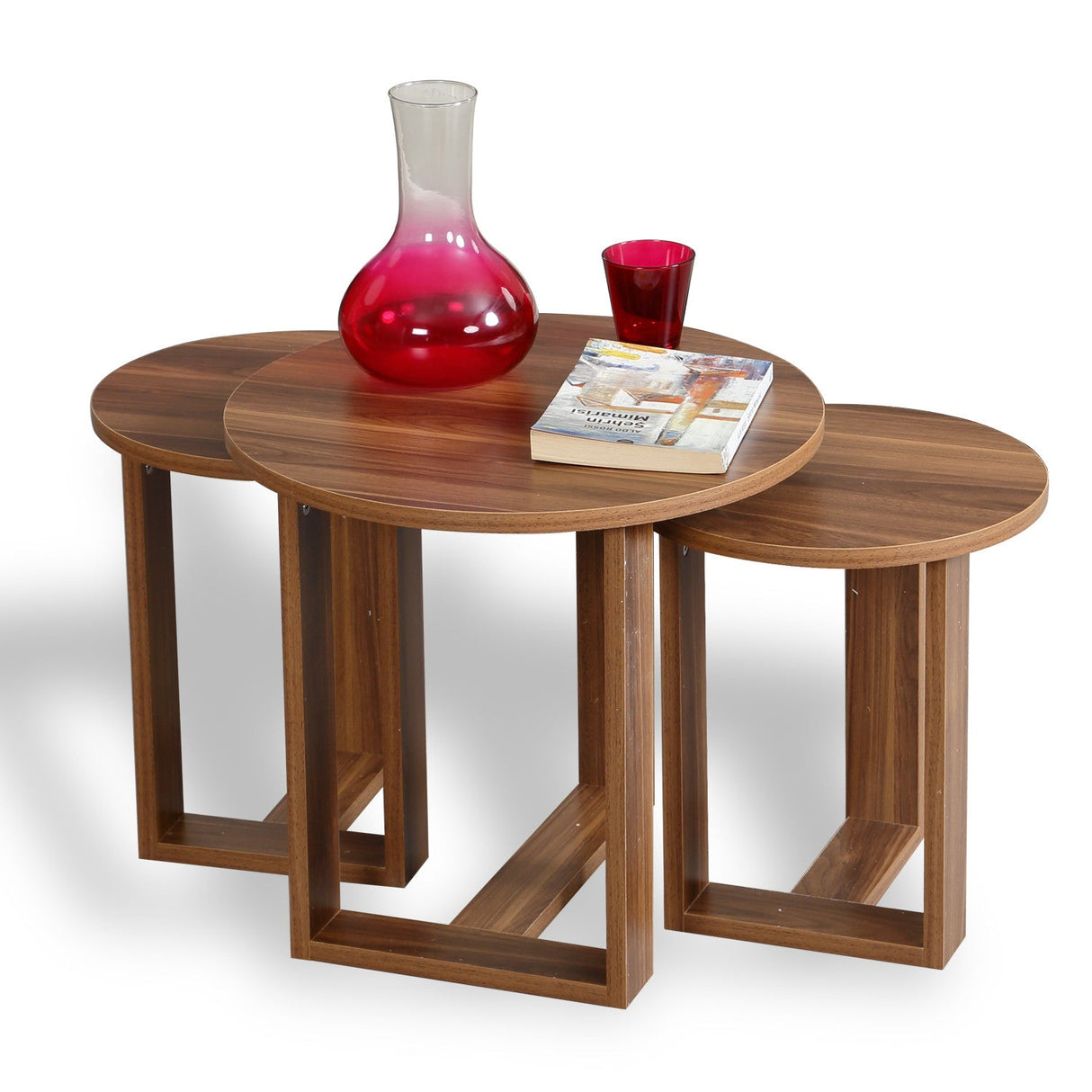 Set 3 măsuțe de cafea Mira, Diverse culori, 52x52x47 cm - Nuc | SKU: 801CMY2926 | Set 3 măsuțe de cafea Mira, 52x52x47 cm, varianta Nuc, produs pentru amenajarea locuinței, disponibil online în România la CasaMob