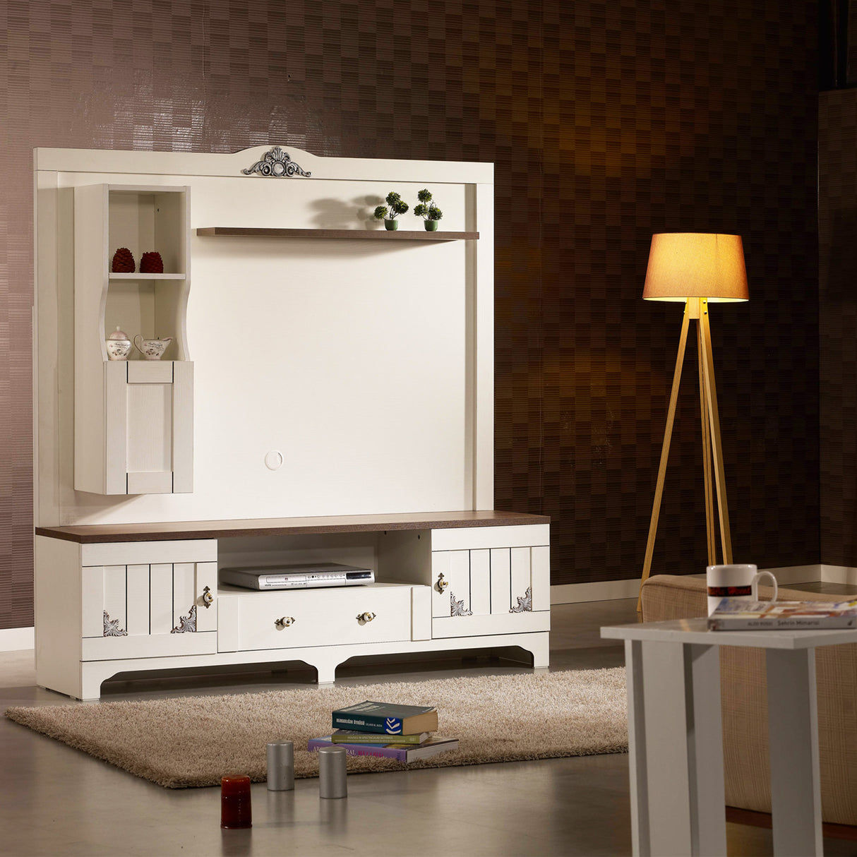 Comodă TV Gazel, Alb - Maro, 170x45x182 cm