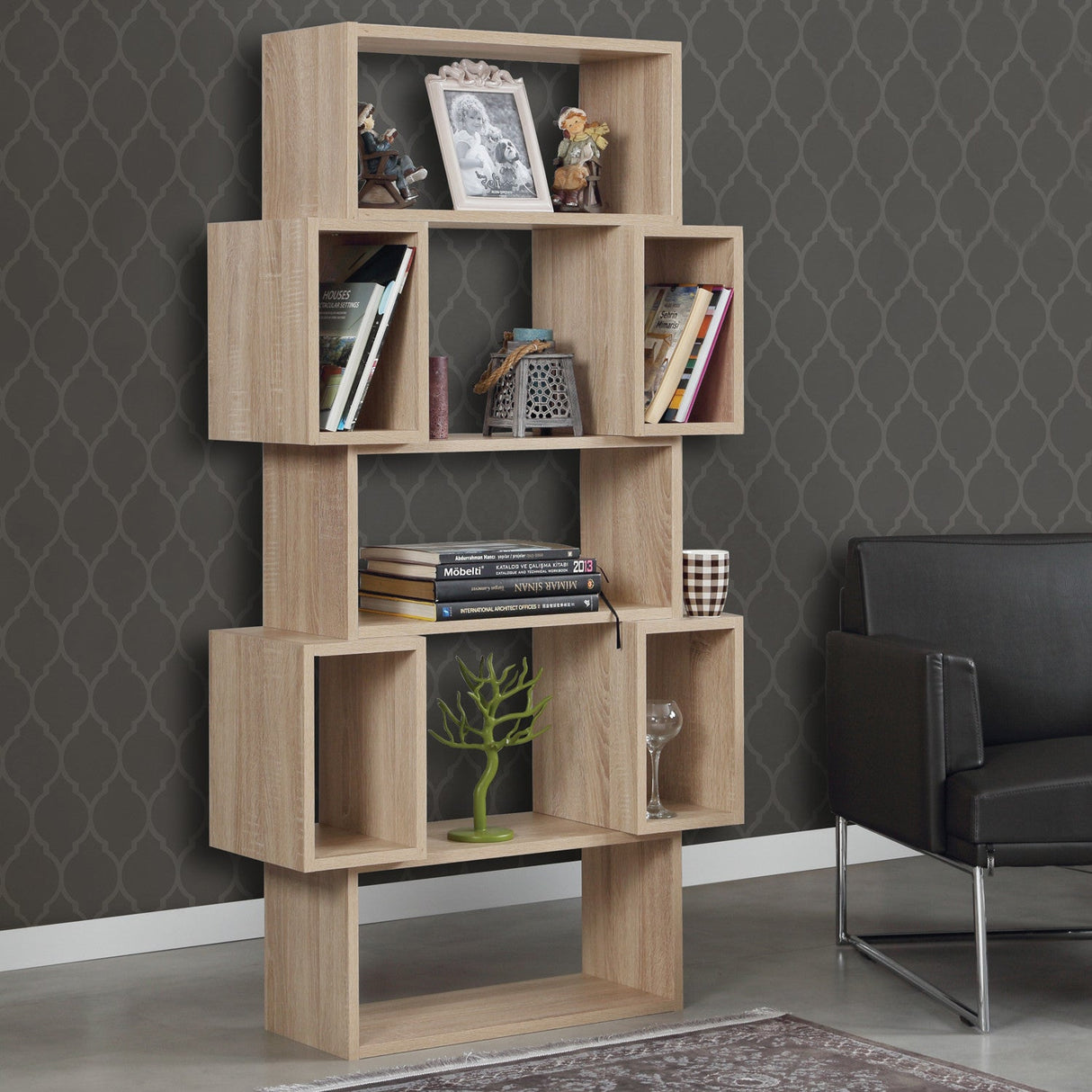 Bibliotecă Box, Diverse culori, 84x30x160 cm - Light oak | SKU: 801CMY3601 | Bibliotecă Box, 84x30x160 cm, varianta Light oak, produs pentru amenajarea locuinței, disponibil online în România la CasaMob