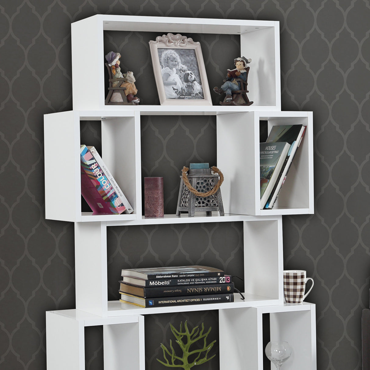 Bibliotecă Box - Shiny White, Alb, 84x30x160 cm