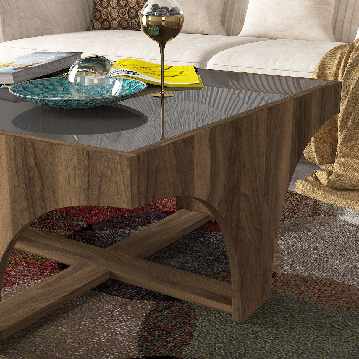 Măsuță de cafea Litus Camlı Orta Sehpa, Nuc - Antracit, 71x75x38 cm