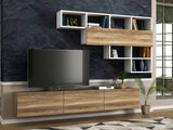 Comodă TV Damla, Alb - Nuc, 180x30x30 cm