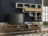 Comodă TV Damla, Alb - Nuc, 180x30x30 cm