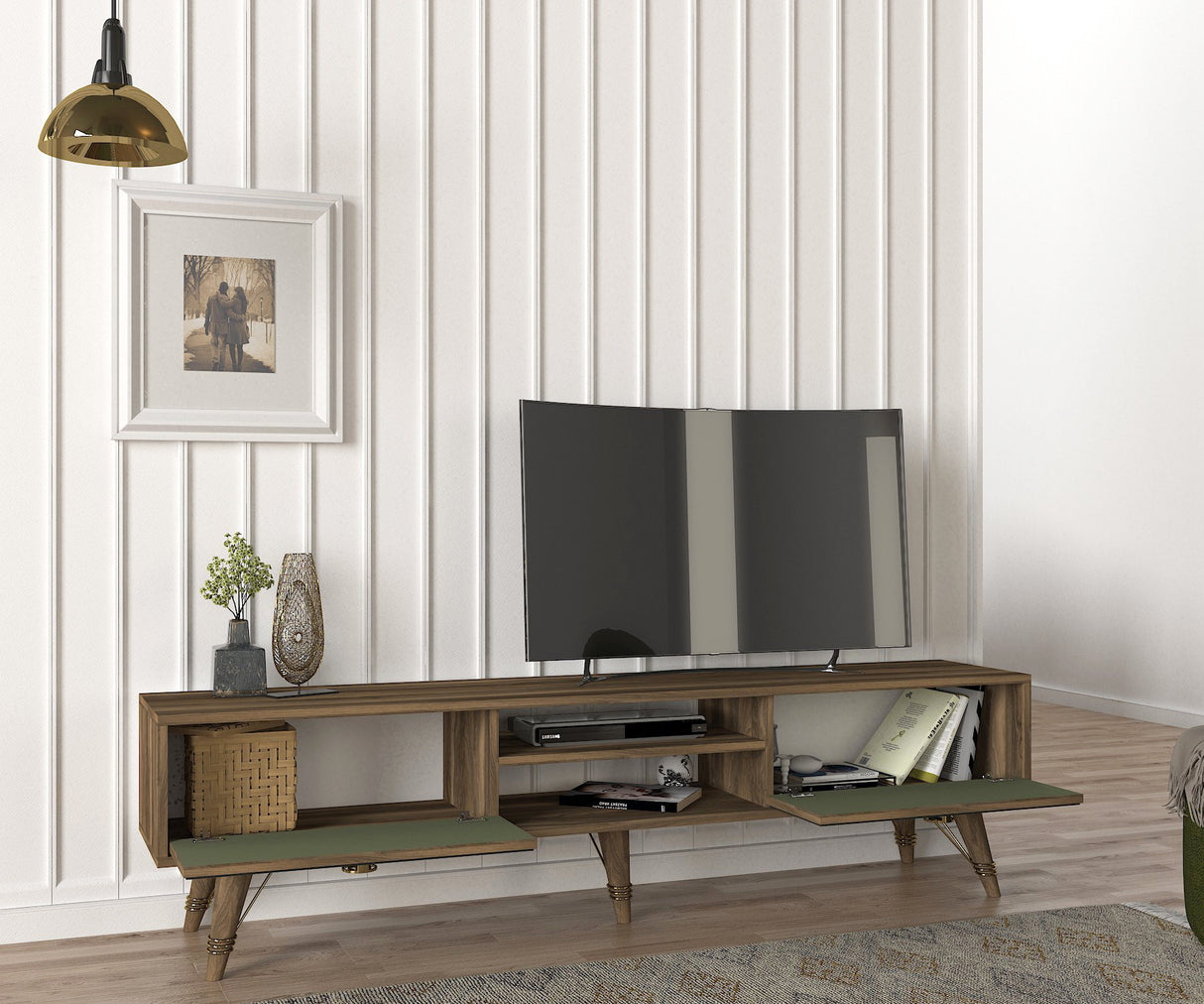 Comodă TV Valente (TV Sehpası), Nuc, 180x30x46 cm
