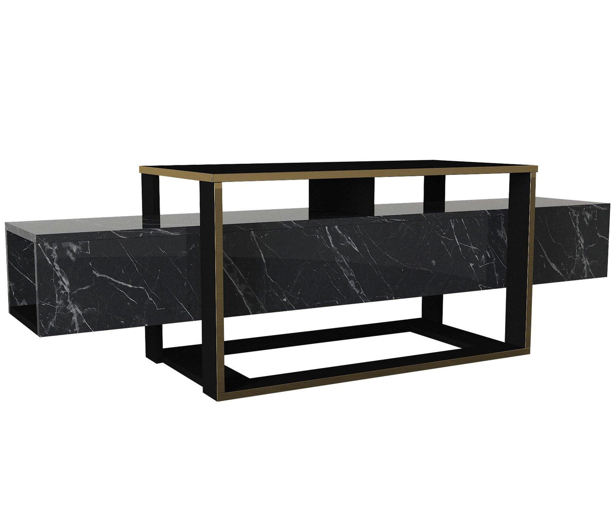 Comodă TV Bianco, Diverse culori, 160x46x50 cm - Negru - Auriu | SKU: 804TRH3054 | Comodă TV Bianco, 160x46x50 cm, varianta Negru - Auriu, produs pentru amenajarea locuinței, disponibil online în România la CasaMob