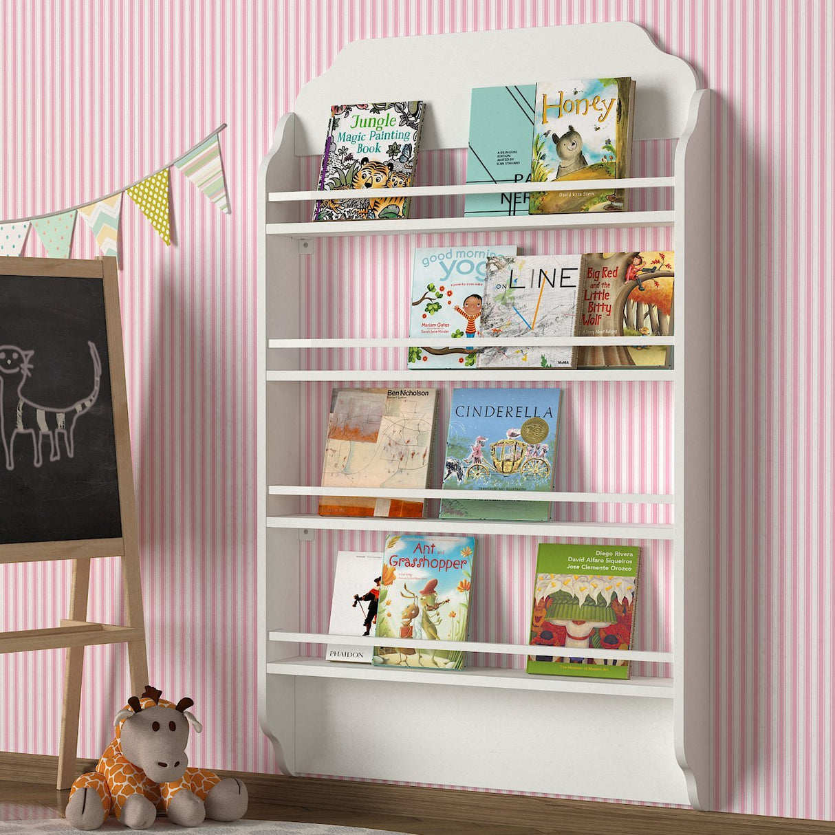 Bibliotecă Montessori, Alb, 80x12x132 cm