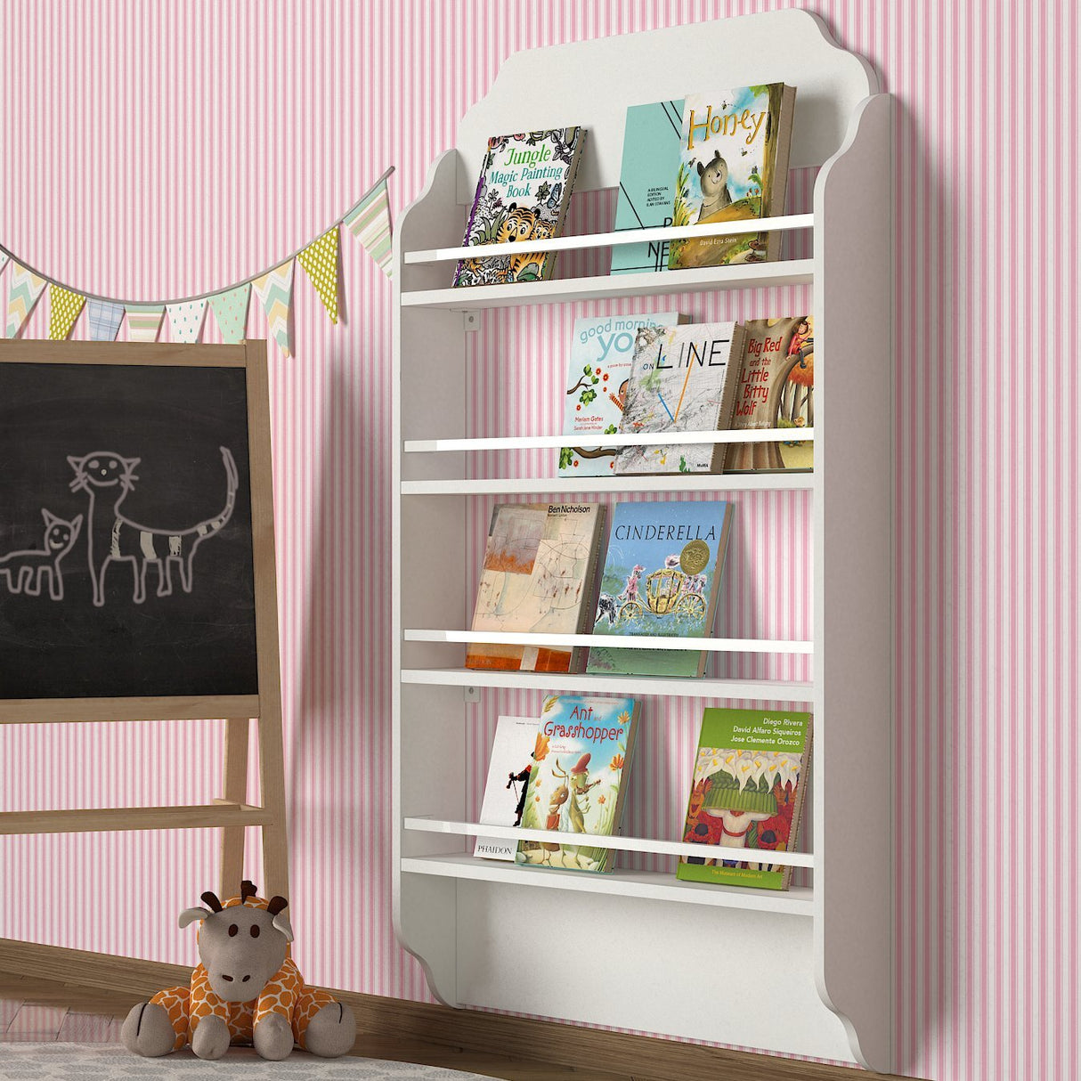 Bibliotecă Montessori, Alb, 80x12x132 cm