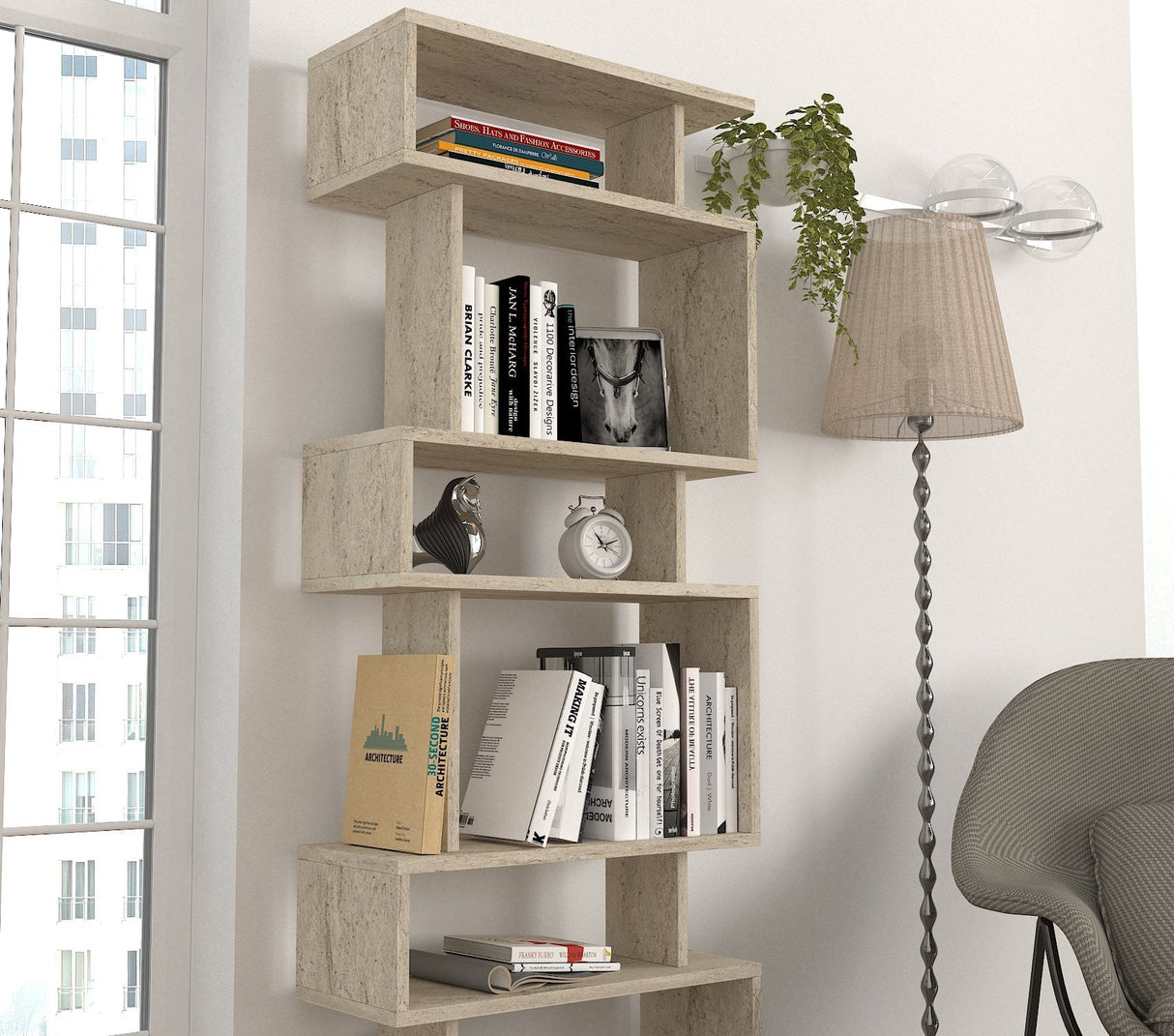 Bibliotecă Blok, Diverse culori, 60x20x165 cm - Travertin | SKU: 804TRH3629 | Bibliotecă Blok, 60x20x165 cm, varianta Travertin, produs pentru amenajarea locuinței, disponibil online în România la CasaMob