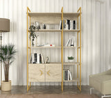 Bibliotecă Santana, Travertin - Auriu, 120x39x180 cm