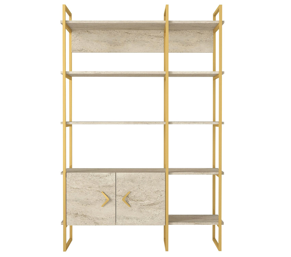 Bibliotecă Santana, Travertin - Auriu, 120x39x180 cm