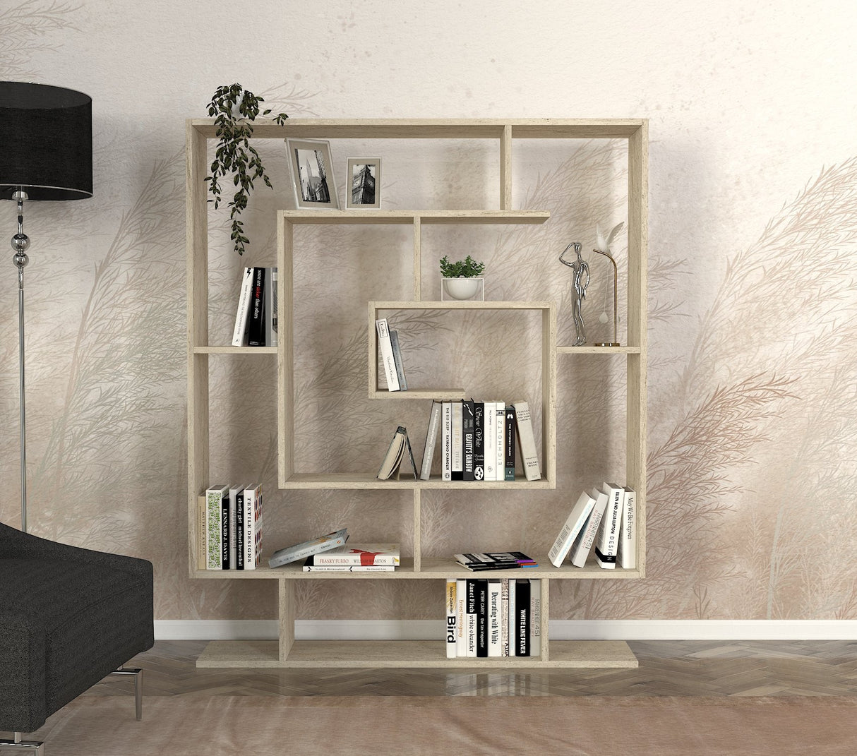 Bibliotecă Sarmasik, Travertin, 125x22x149 cm