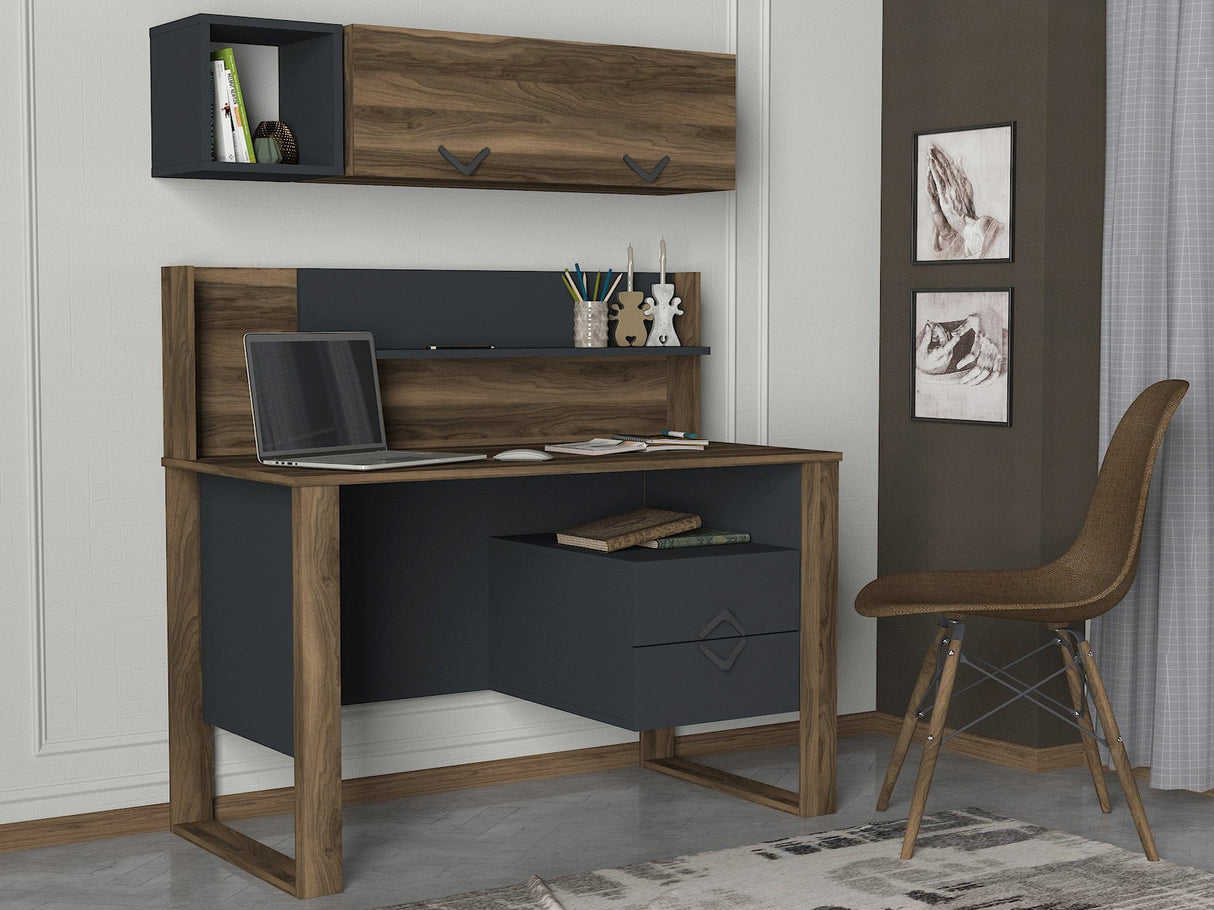 Birou Bumerang, Nuc - Antracit, 120x60x114 cm