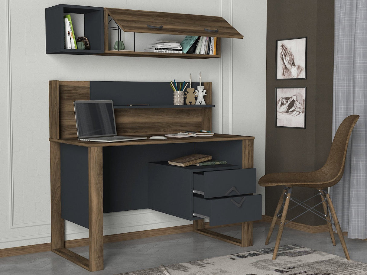 Birou Bumerang, Nuc - Antracit, 120x60x114 cm