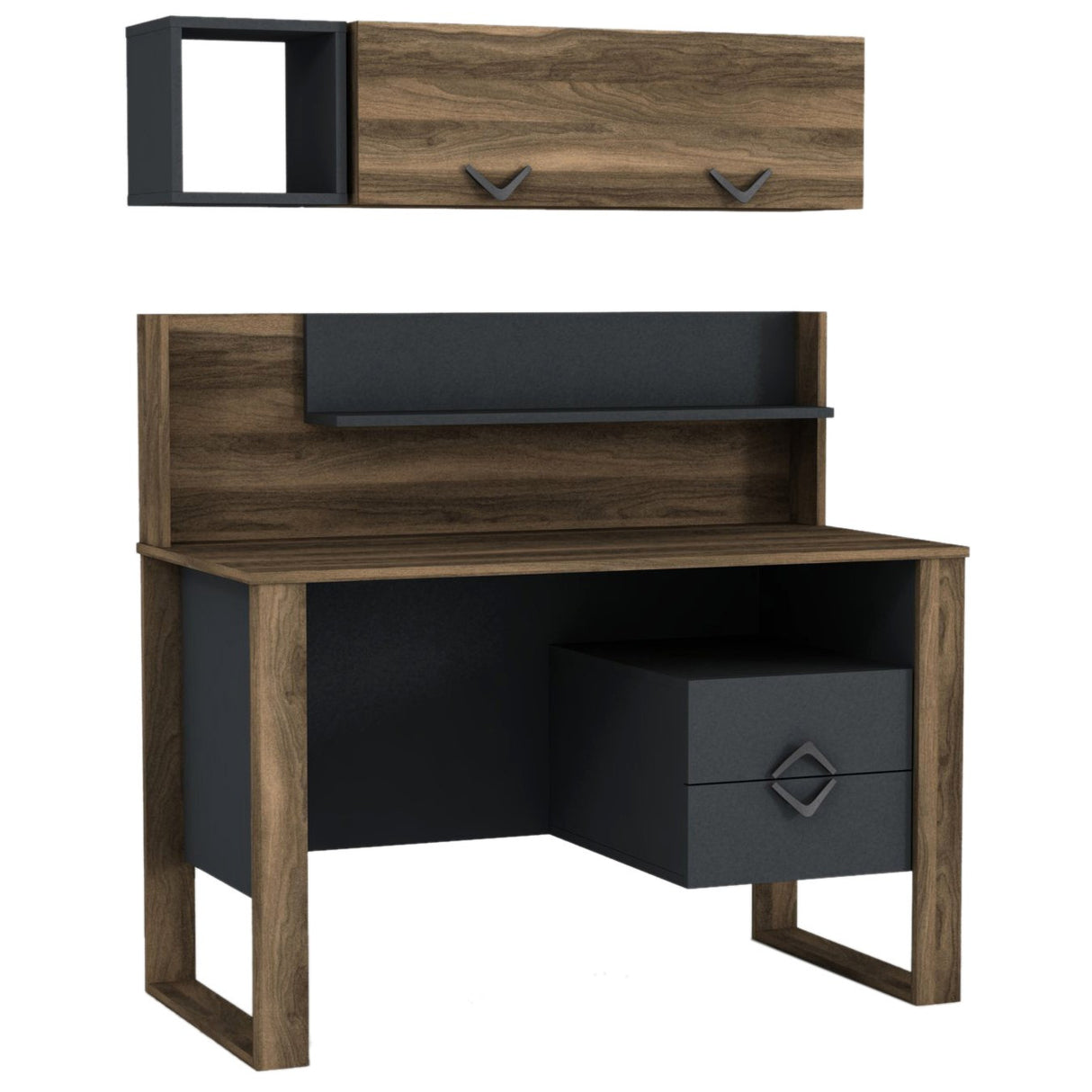 Birou Bumerang, Nuc - Antracit, 120x60x114 cm