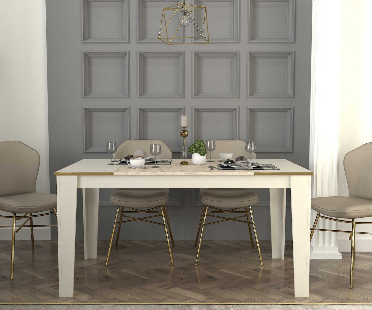 Masă dining Veyron, Travertin - Sandstone, 145x85x76 cm
