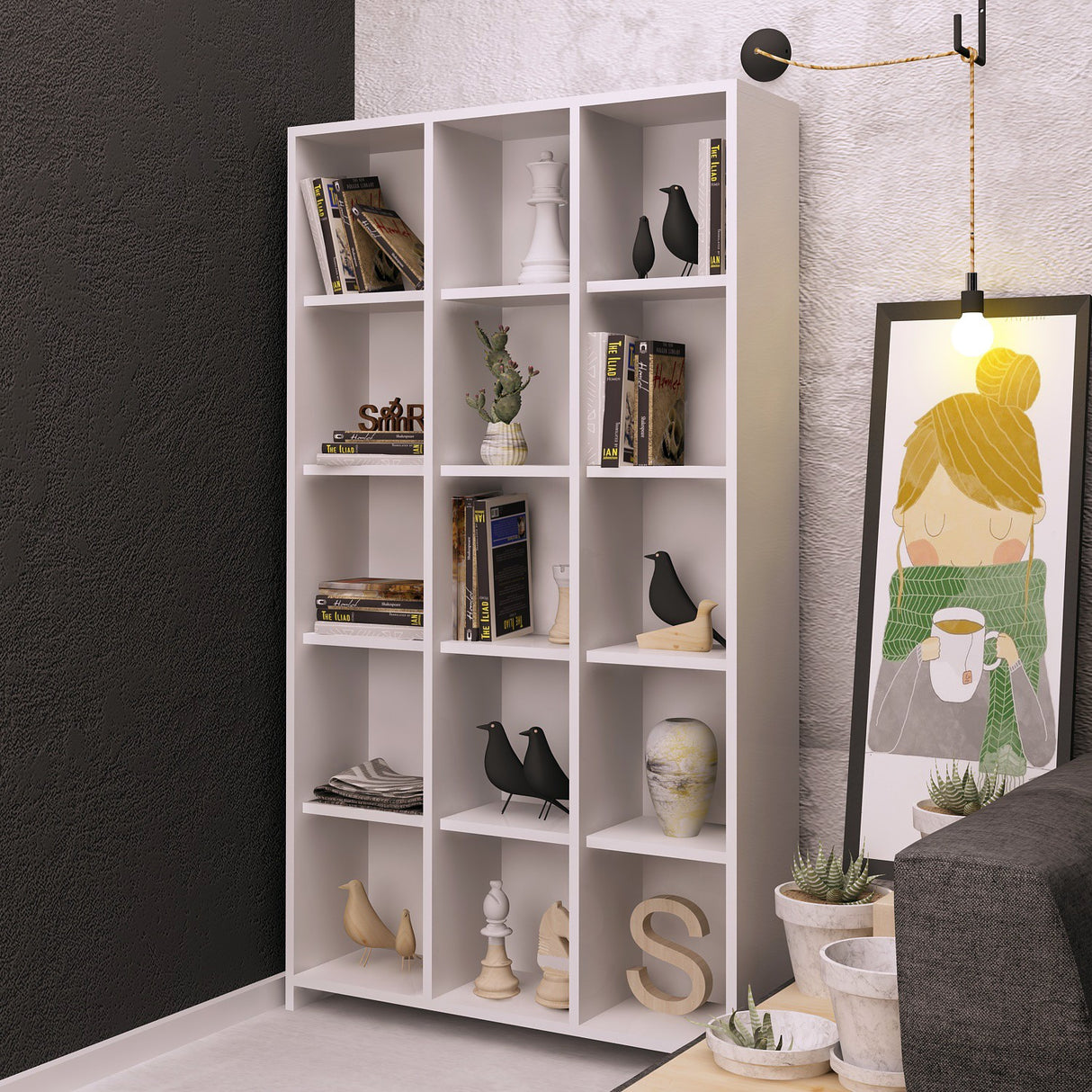Bibliotecă Pritone, Alb, 90x25x160 cm