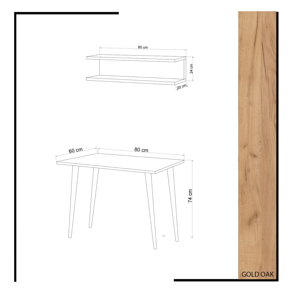 Birou Fluse, Stejar, 80x60x74 cm