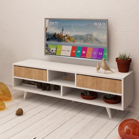 Comodă TV Angola, Stejar - Alb, 140x35x40 cm