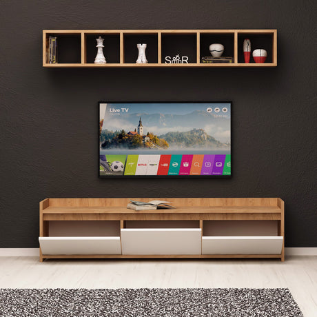 Comodă TV Liçi, Stejar - Alb, 150x35x45 cm