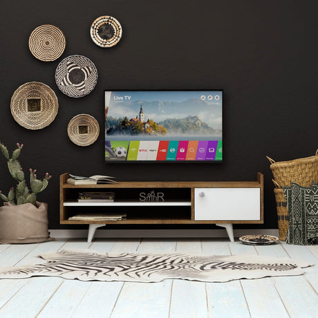 Comodă TV Ticaba, Stejar - Alb, 120x35x47 cm