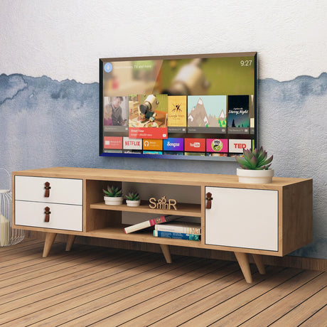 Comodă TV Lara, Stejar - Alb, 120x40x53 cm