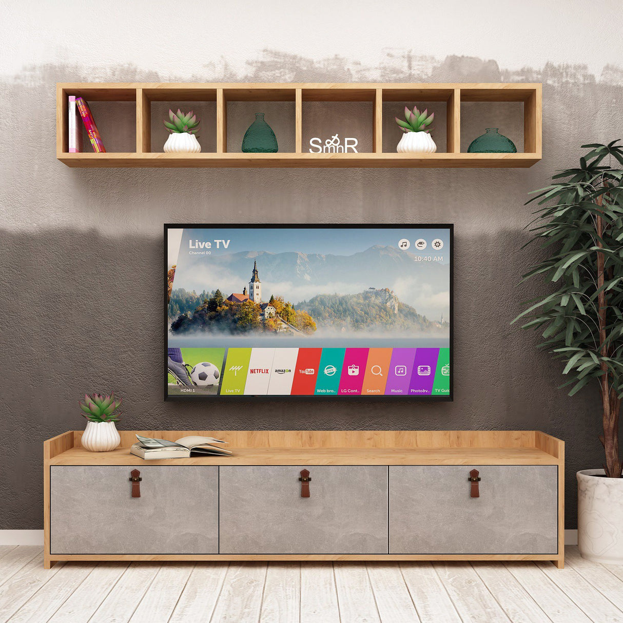 Comodă TV Sleppa, Stejar - Alb, 150x35x45 cm