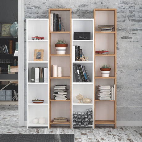 Bibliotecă Semm, Stejar - Alb, 34x25x180 cm