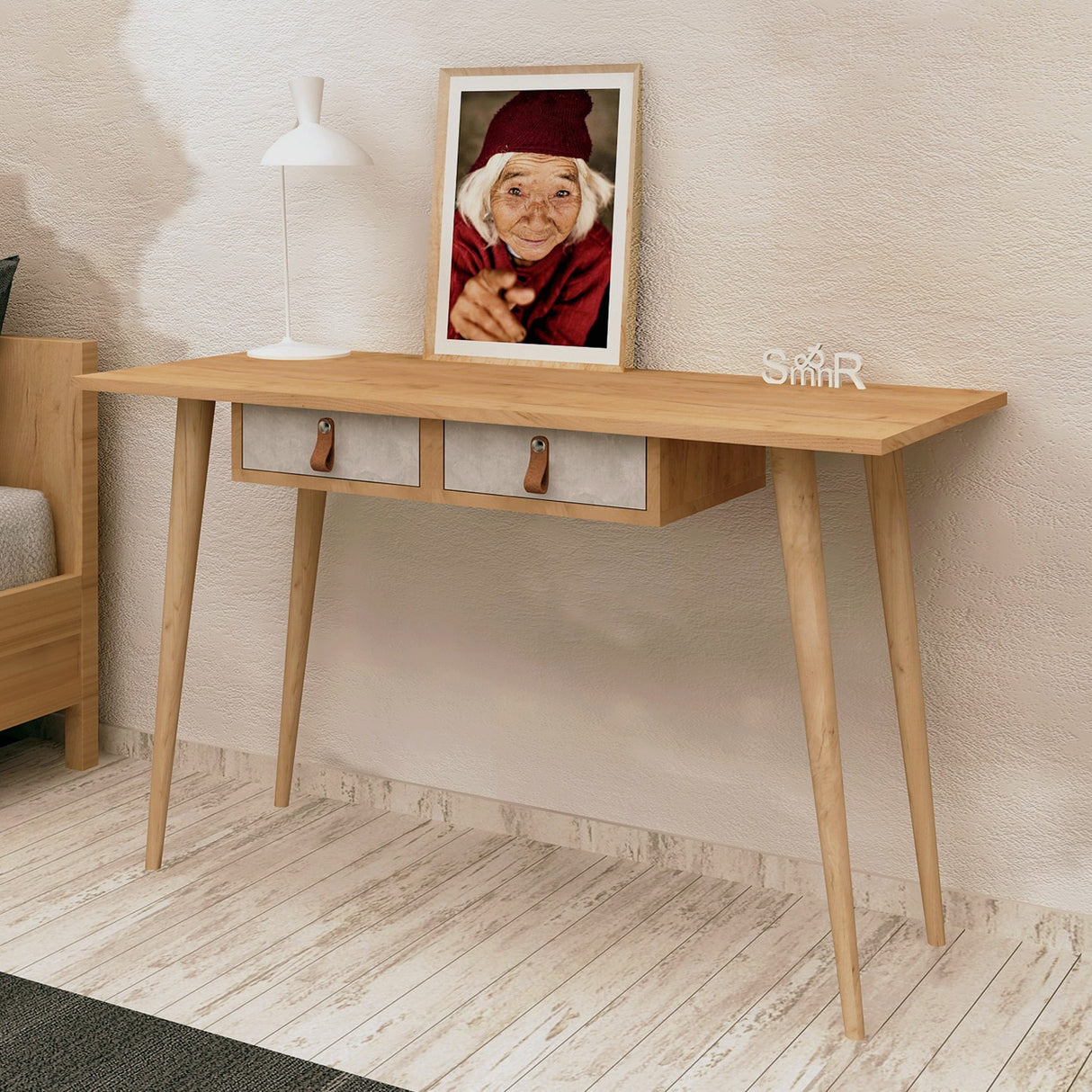 Birou Soomin, Stejar - Alb, 120x60x74 cm