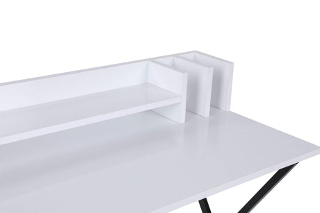 Birou Steyr  cu rafuri, picioare mealice, Alb, 100 x 89 x 50 cm