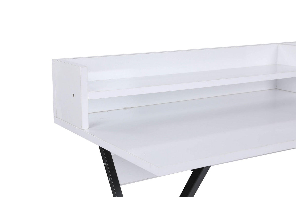 Birou Steyr  cu rafuri, picioare mealice, Alb, 100 x 89 x 50 cm