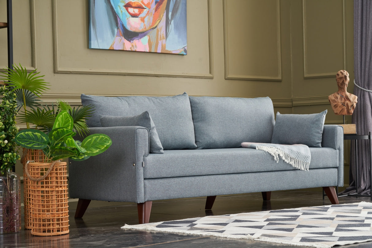 Canapea fixă 3 locuri Bella Soft Üçlü Koltuk, Albastru, 208x81x85 cm