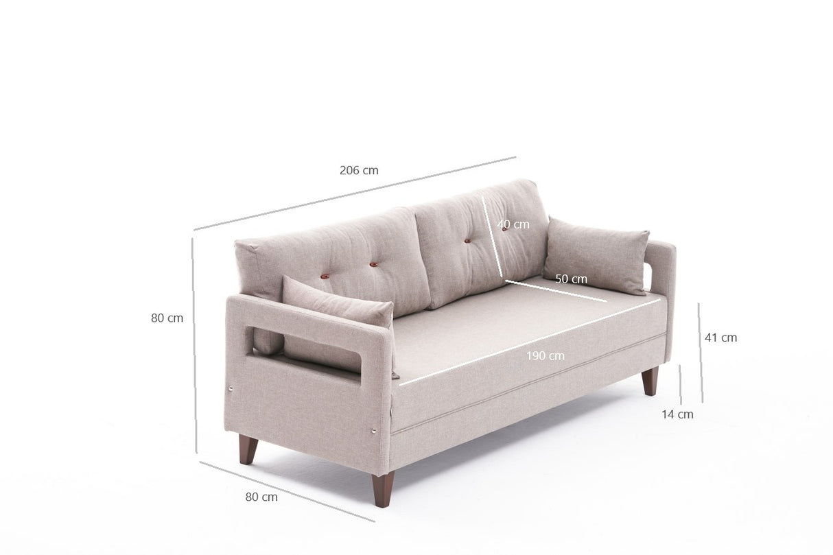 Canapea fixă 3 locuri Comfort, Crem, 206x80x80 cm