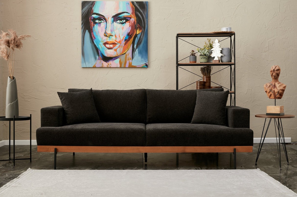 Canapea fixă 3 locuri Liva - Anthracite, Copper, Antracit - Negru, 227x76x94 cm