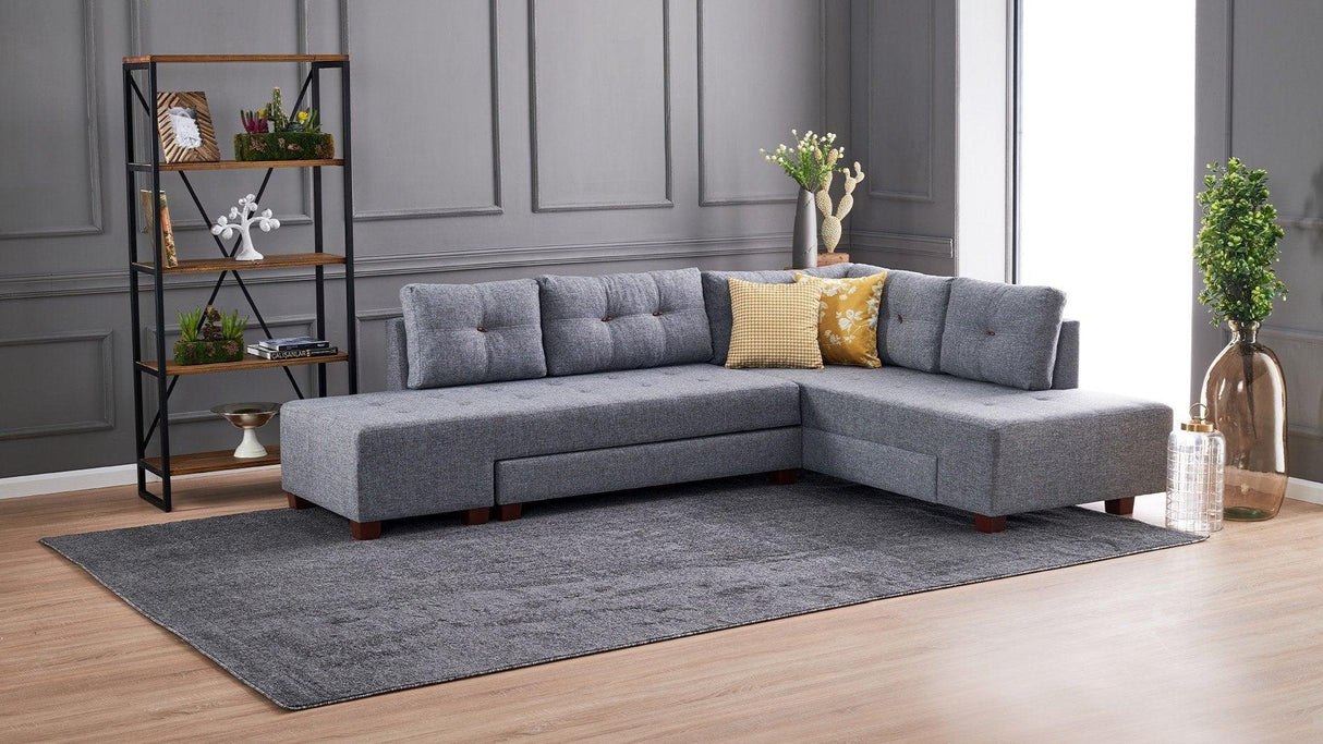 Canapea extensibilă de colț Manama, Dreapta, Diverse culori, 280x206x85 cm - Gri închis | SKU: 825BLC1181 | Canapea extensibilă de colț Manama, Dreapta, 280x206x85 cm, varianta Gri închis, produs pentru amenajarea locuinței, disponibil online în România la CasaMob