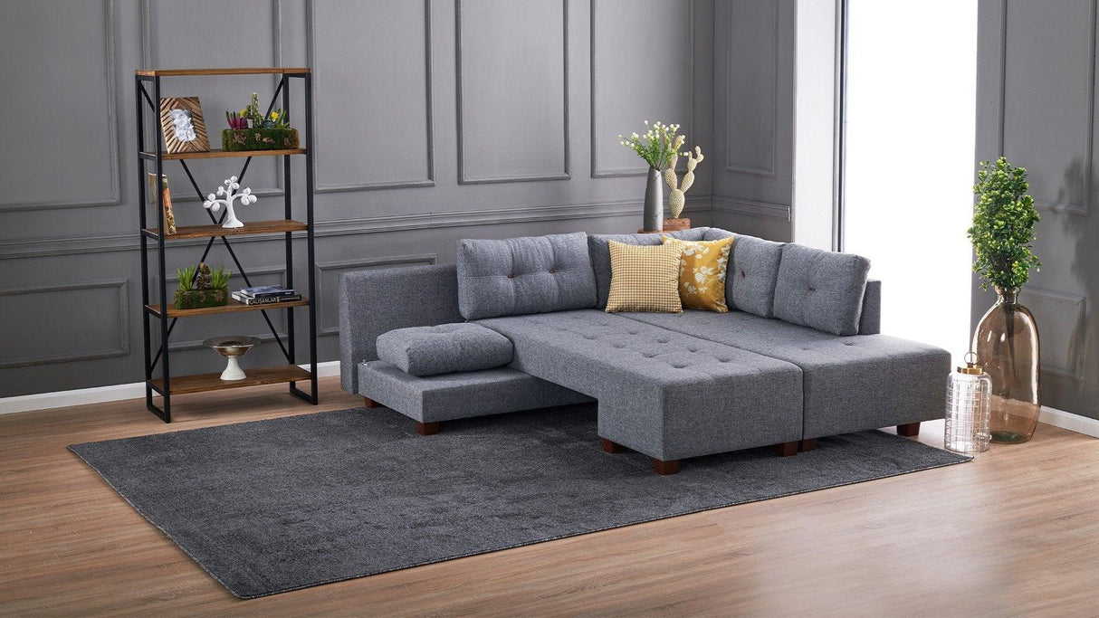 Canapea extensibilă de colț Manama, Dreapta, Diverse culori, 280x206x85 cm - Gri închis | SKU: 825BLC1181 | Canapea extensibilă de colț Manama, Dreapta, 280x206x85 cm, varianta Gri închis, produs pentru amenajarea locuinței, disponibil online în România la CasaMob