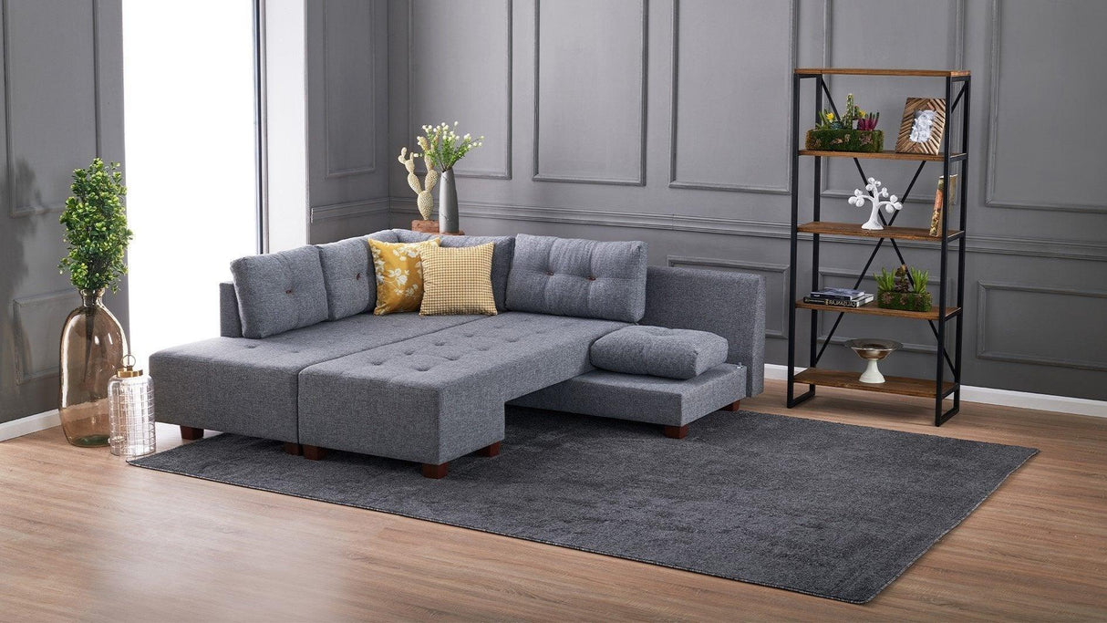 Canapea extensibilă de colț Manama, Stânga, Diverse culori, 280x206x85 cm - Gri închis | SKU: 825BLC1182 | Canapea extensibilă de colț Manama, Stânga, 280x206x85 cm, varianta Gri închis, produs pentru amenajarea locuinței, disponibil online în România la CasaMob