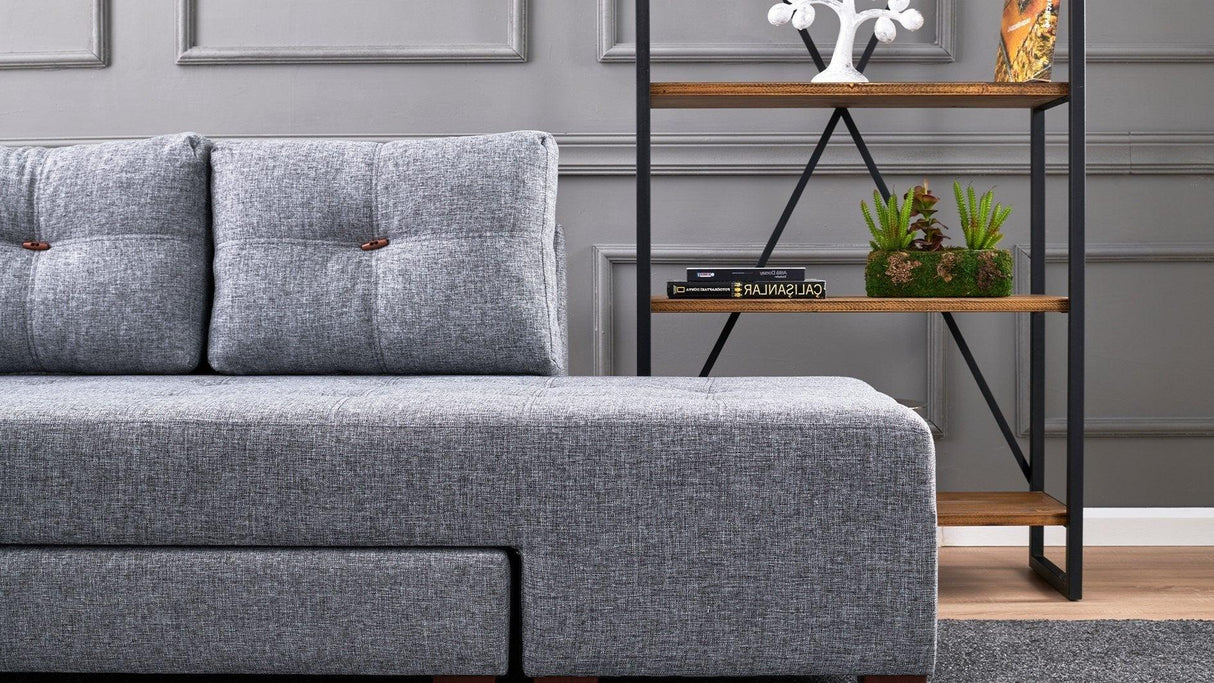 Canapea extensibilă de colț Manama, Stânga, Diverse culori, 280x206x85 cm - Gri închis | SKU: 825BLC1182 | Canapea extensibilă de colț Manama, Stânga, 280x206x85 cm, varianta Gri închis, produs pentru amenajarea locuinței, disponibil online în România la CasaMob