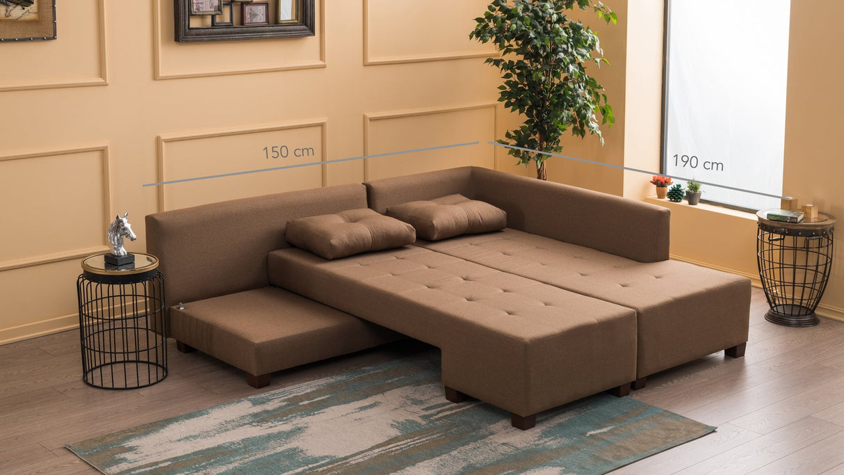 Canapea extensibilă de colț Manama, Dreapta, Diverse culori, 280x206x85 cm - Maro | SKU: 825BLC1183 | Canapea extensibilă de colț Manama, Dreapta, 280x206x85 cm, varianta Maro, produs pentru amenajarea locuinței, disponibil online în România la CasaMob