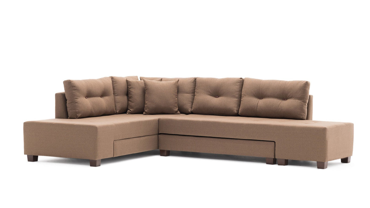 Canapea extensibilă de colț Manama, Stânga, Diverse culori, 280x206x85 cm - Maro | SKU: 825BLC1184 | Canapea extensibilă de colț Manama, Stânga, 280x206x85 cm, varianta Maro, produs pentru amenajarea locuinței, disponibil online în România la CasaMob