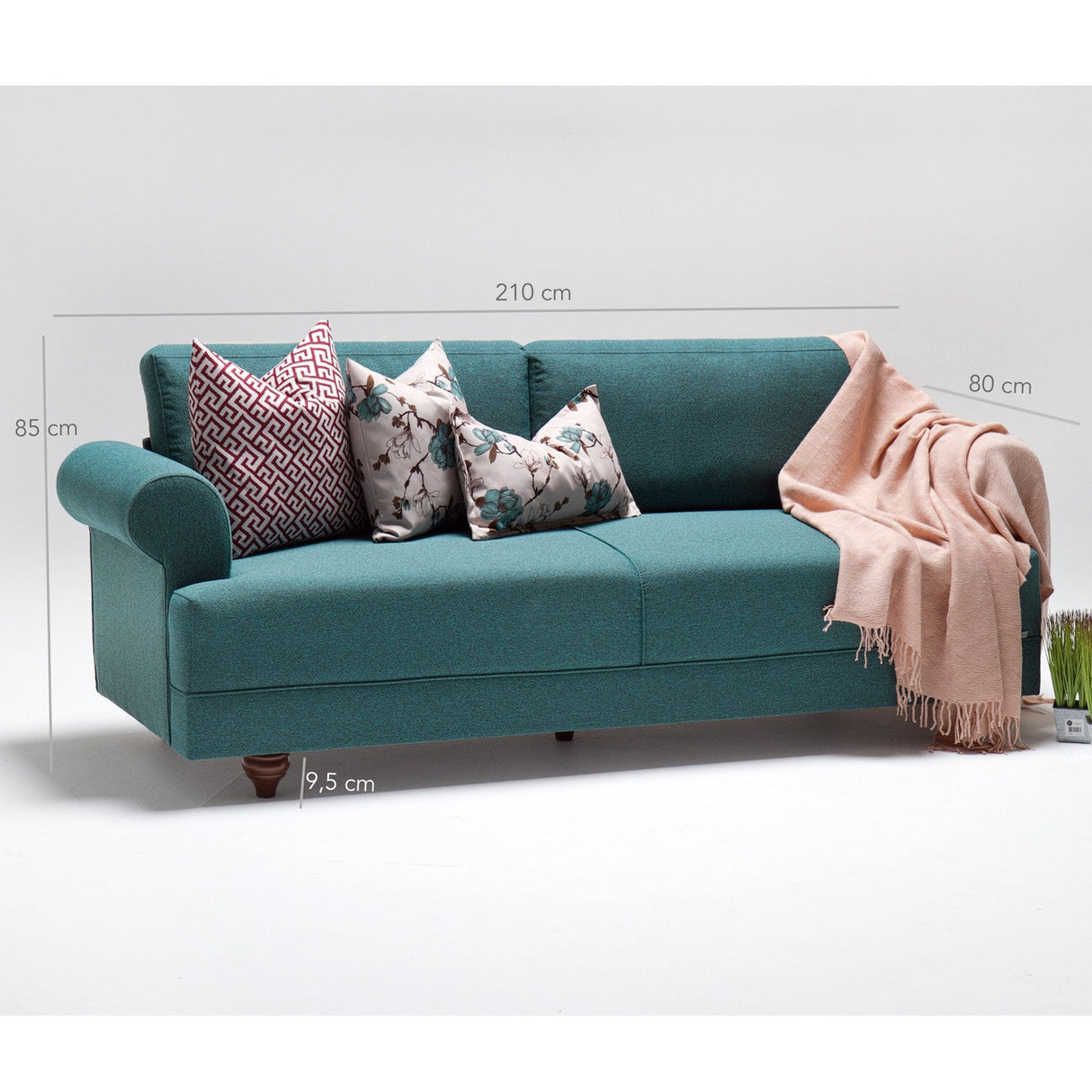 Canapea fixă 3 locuri Samara, Diverse culori, 210x80x85 cm - Turcoaz | SKU: 825BLC1195 | Canapea fixă 3 locuri Samara, 210x80x85 cm, varianta Turcoaz, produs pentru amenajarea locuinței, disponibil online în România la CasaMob