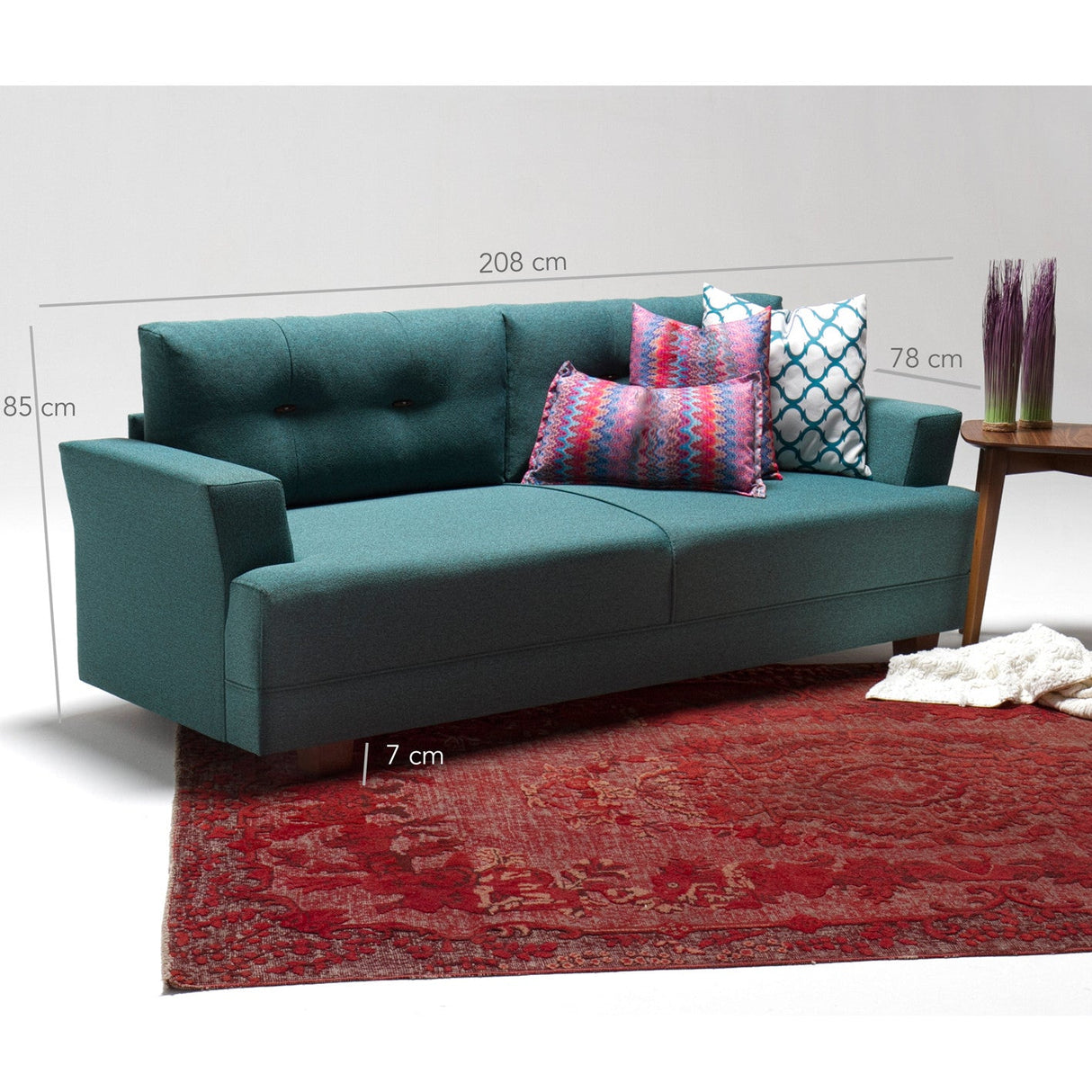 Canapea fixă 3 locuri Balzan, Diverse culori, 208x78x85 cm - Turcoaz | SKU: 825BLC1198 | Canapea fixă 3 locuri Balzan, 208x78x85 cm, varianta Turcoaz, produs pentru amenajarea locuinței, disponibil online în România la CasaMob