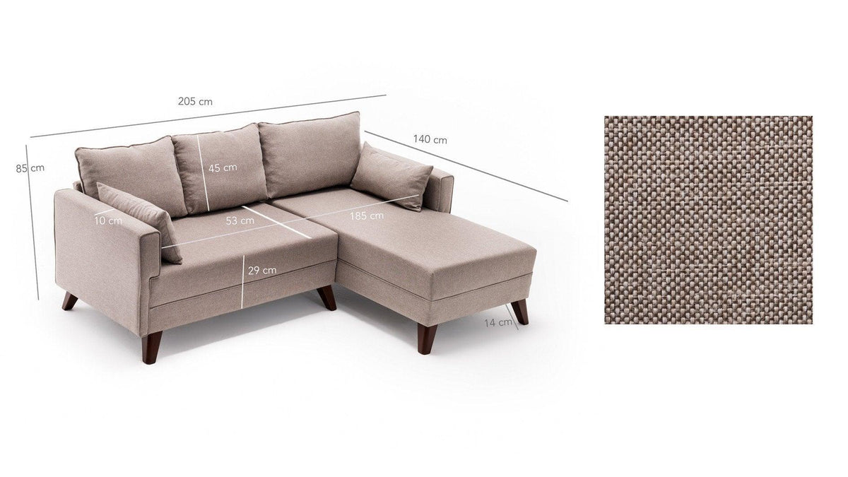 Crem | SKU: 825BLC1511 | Canapea extensibilă Bella, Colț, Dreapta, 205x140x85 cm, varianta Crem, produs pentru amenajarea locuinței, disponibil online în România la CasaMob