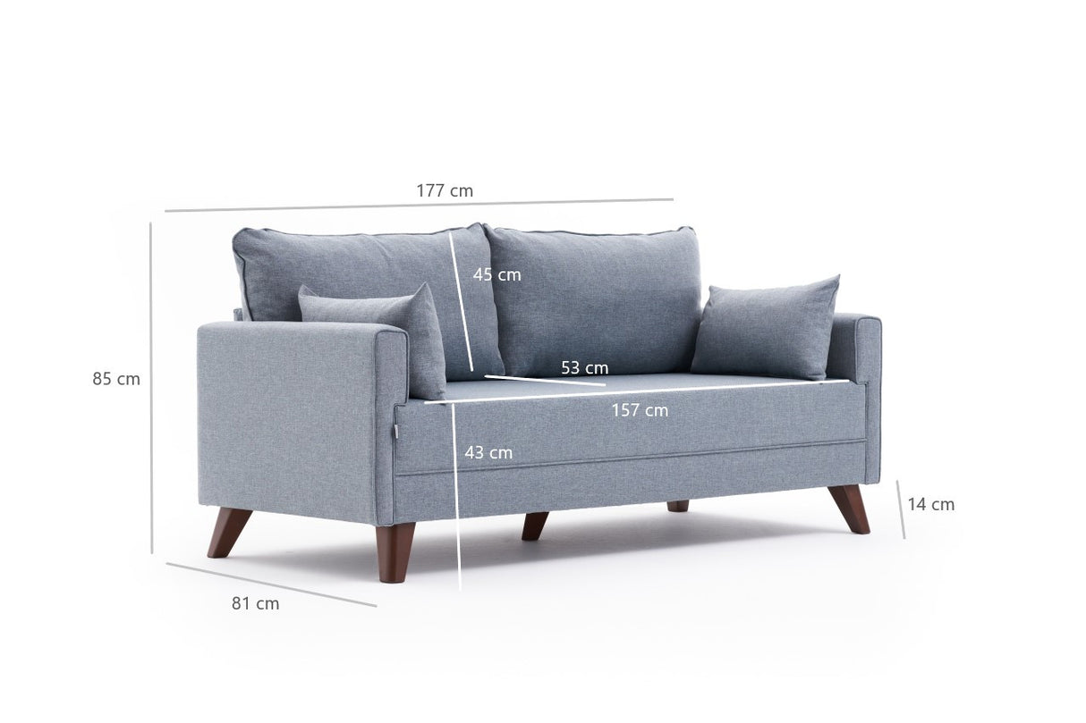 Canapea fixă 2 locuri Bella Soft İkili Koltuk, Albastru, 177x81x85 cm