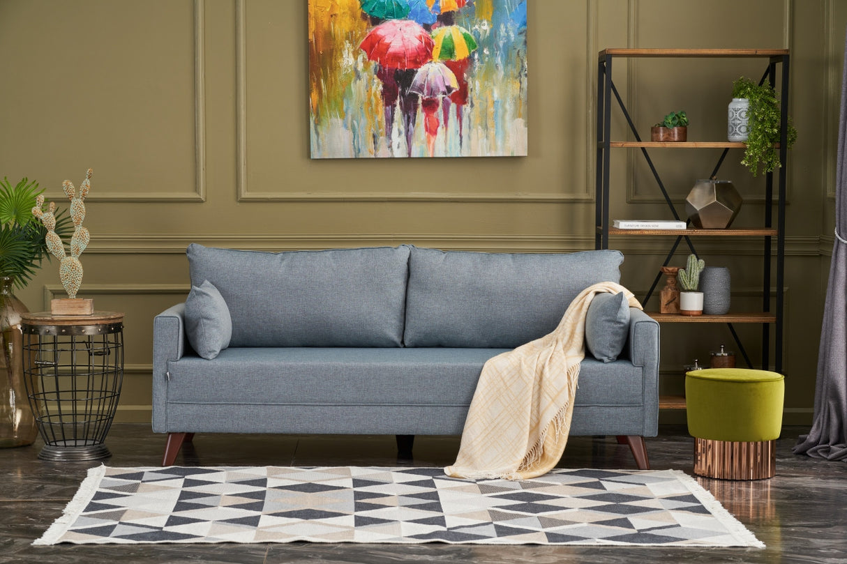 Canapea extensibilă Bella, Soft, 3 locuri, Albastru, 208x81x85 cm