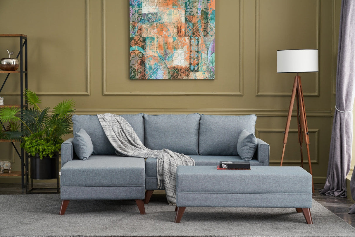 Canapea extensibilă Bella, Colț, Stânga, Soft Mini, Soft, Albastru, 115x65x43 cm