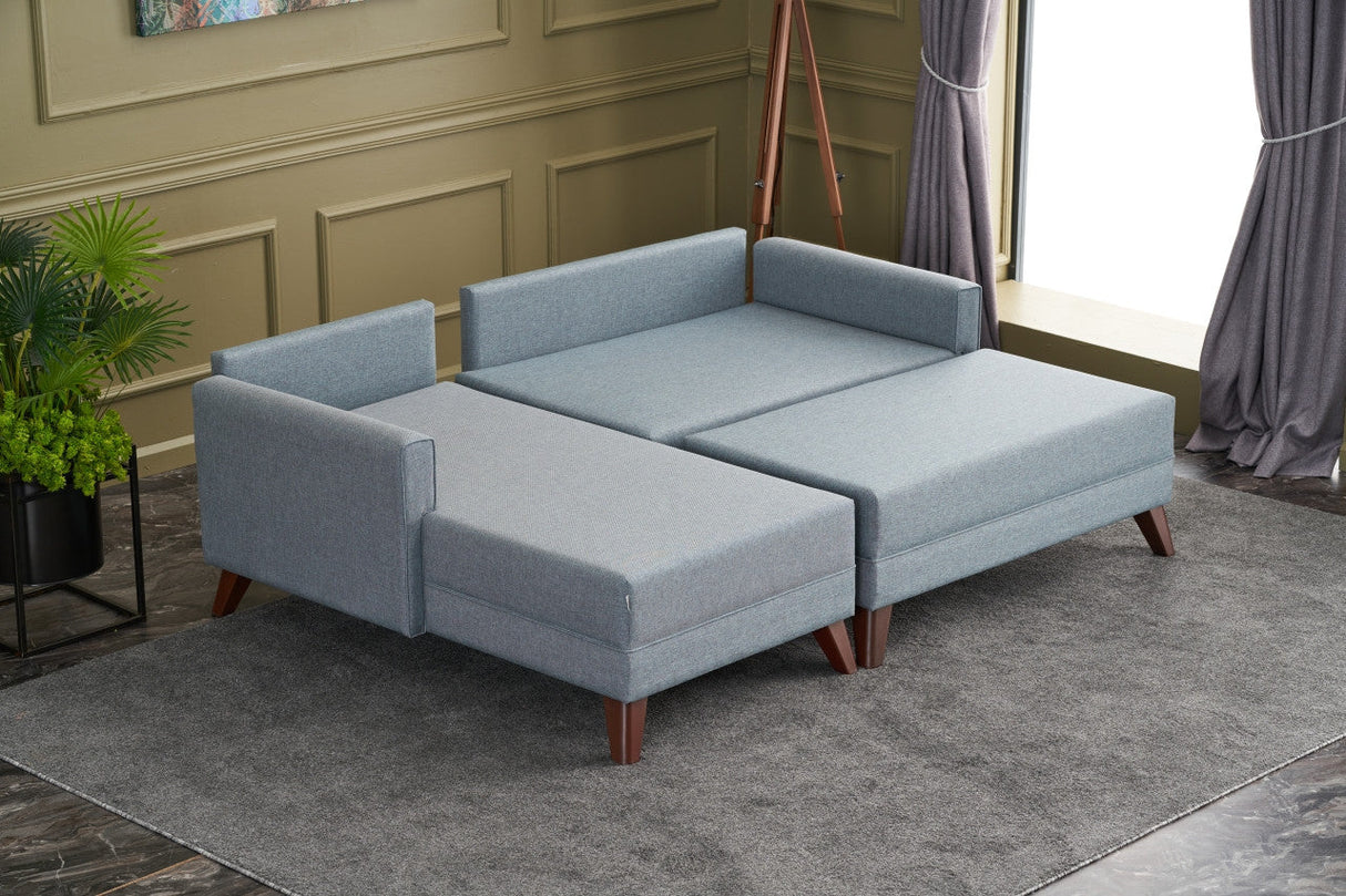 Canapea extensibilă Bella, Colț, Stânga, Soft Mini, Soft, Albastru, 115x65x43 cm