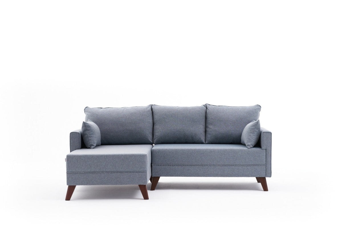 Canapea extensibilă Bella, Colț, Stânga, Soft Mini, Soft, Albastru, 115x65x43 cm