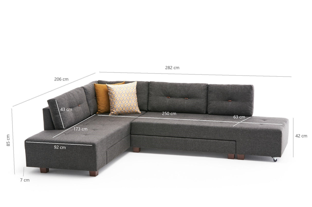 Canapea extensibilă de colț Manama, Stânga, Diverse culori, 280x206x85 cm - Antracit | SKU: 825BLC2541 | Canapea extensibilă de colț Manama, Stânga, 280x206x85 cm, varianta Antracit, produs pentru amenajarea locuinței, disponibil online în România la CasaMob
