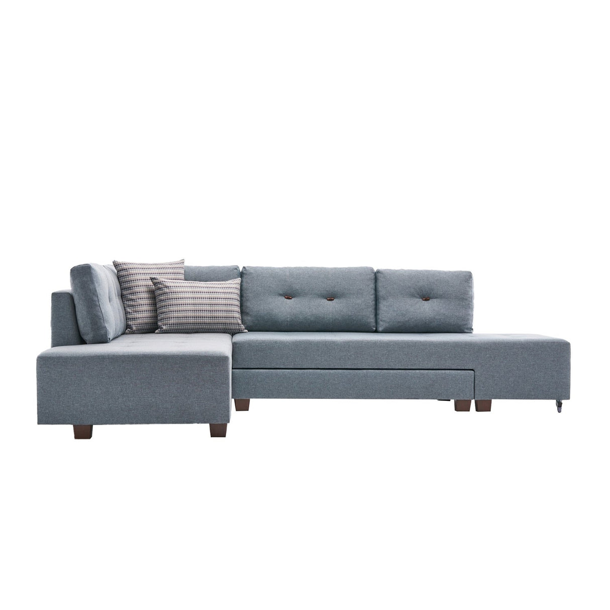 Canapea extensibilă de colț Manama, Stânga, Diverse culori, 280x206x85 cm - Albastru deschis | SKU: 825BLC2542 | Canapea extensibilă de colț Manama, Stânga, 280x206x85 cm, varianta Albastru deschis, produs pentru amenajarea locuinței, disponibil online în România la CasaMob